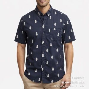 Molokai Surf Co M Navy Pineapple Print Short Sleeve Button-Down Shirt